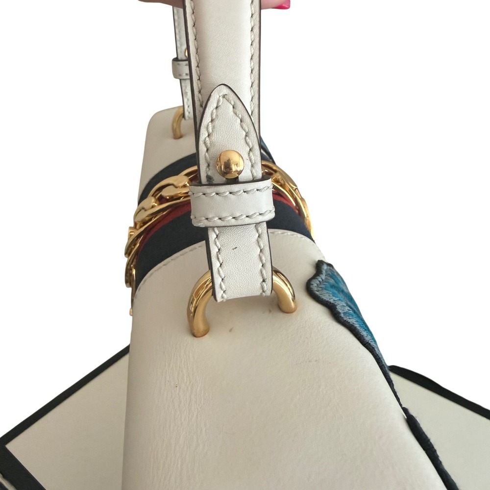 Gucci Sylvie Medium Floral Embroidered Leather Top Handle Bag | Box + Dust Bag - Picture 15 of 16